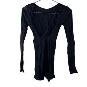 INTIMATELY FREE PEOPLE Black Long Sleeve Lace Laser Cut Criss Bodysuit Size XS